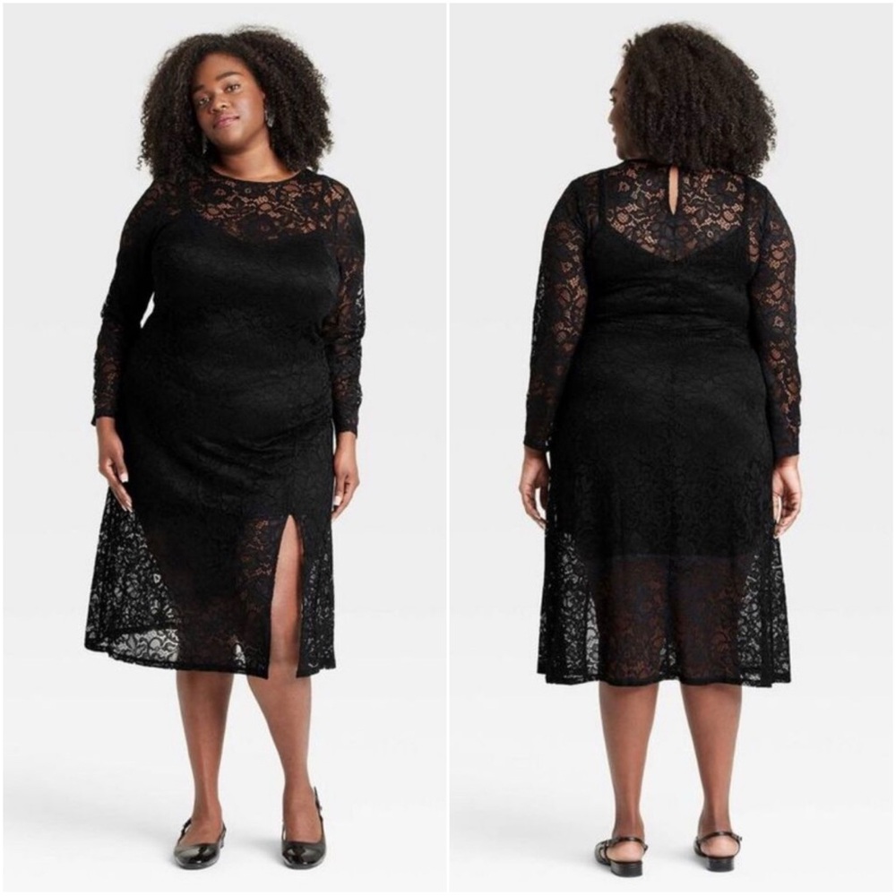 A New Day Black Midi Lace Dress, Size XXL - NWT